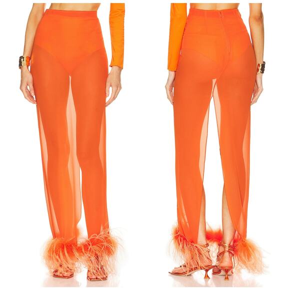 NWT Giuseppe Di Morabito Orange Sheer Feather Maxi Skirt $490 IT 38 US 2 - Picture 1 of 9